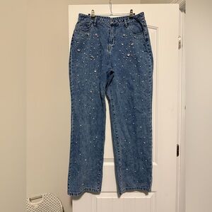 Buddy Love Blue Embellished Straight Leg Jeans